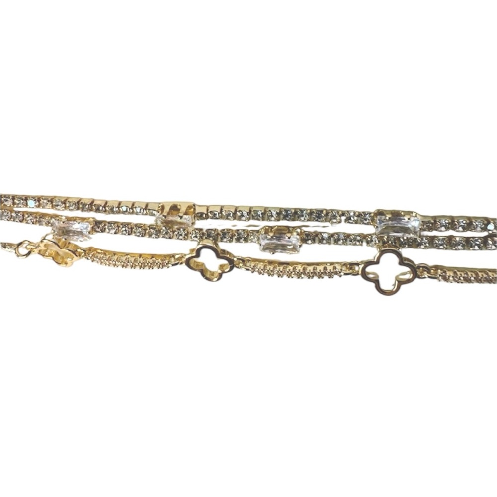 ARM CANDY BY EYE CANDY New 3 Strand Bracelet CZ Rhinestones Gold Tone Clover